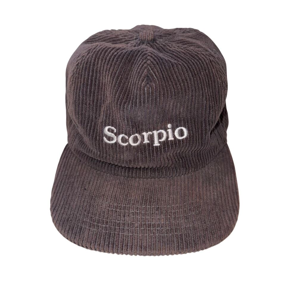 Scorpio Embroidered Corduroy Hat Grayish Navy Blue 5 Panel Adjustable Unisex